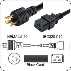 NEMA L5-20P Twist Lock to IEC320 C19 Power Cord- 20mp - 8 Feet